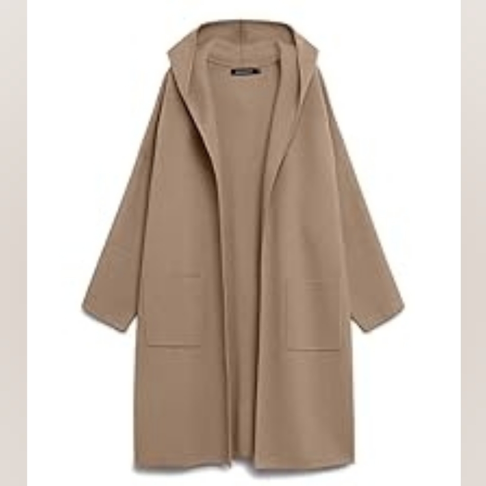 MEROKEETY Women's Long Hooded Knit Cardigan Sweater with Pockets Light Taupe Siz - Picture 2 of 10